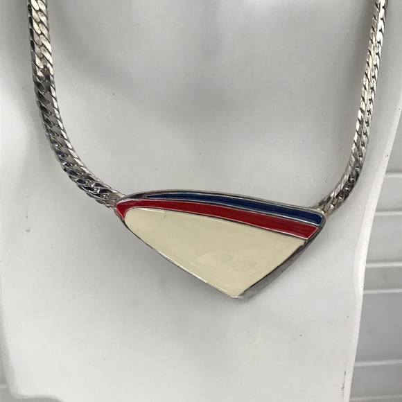 VINTAGE MCM MODERNIST ENAMEL JEWELRY SET SERPENTINE NECKLACE EARRINGS - Picture 2 of 10